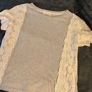 gray shirt with lace